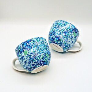 Lilly Pulitzer Blue Green Purple Floral Ceramic Mugs (2)